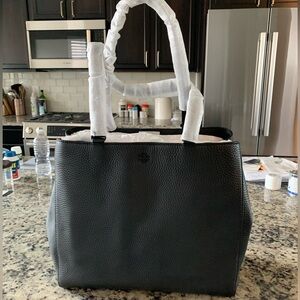Dagne Dover Black Pebbled Leather Allyn Laptop Tote Bag